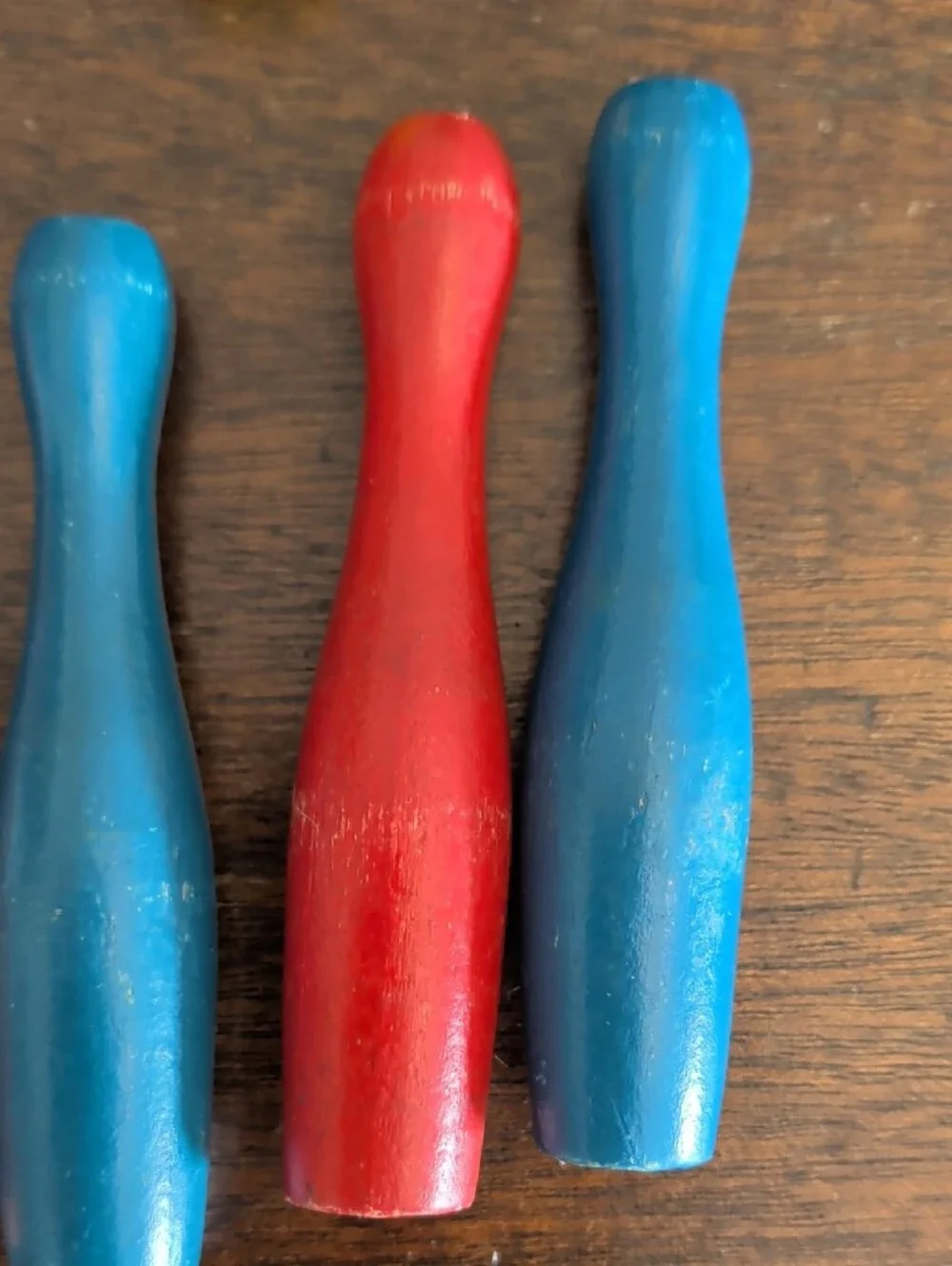 vintage Toys Blocks colorful wooden toy bowling pins or skittles
